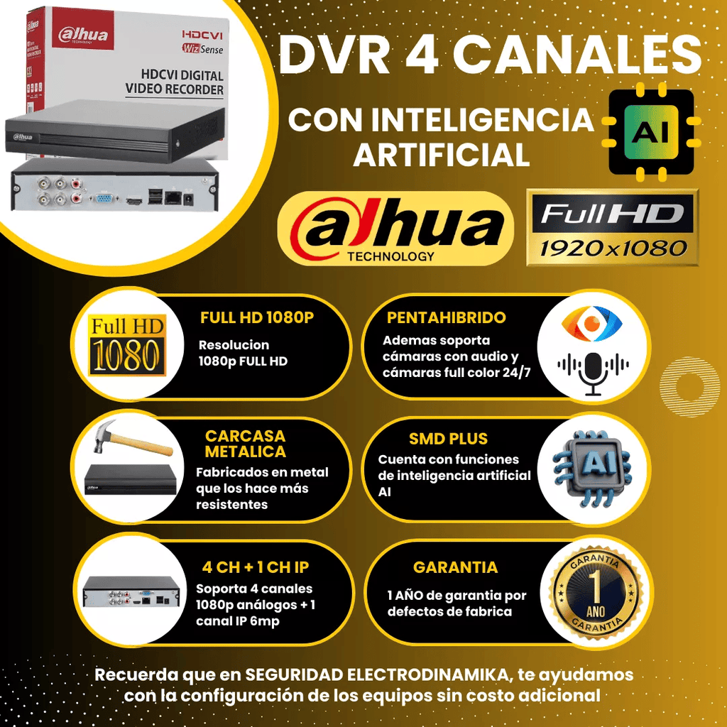 Cámaras De Seguridad Kit Cctv 1080p Dahua Dvr 4ch + 4 cámaras – vista 2